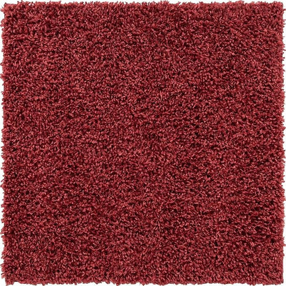 Unique Loom Davos Shag Collection Area Rug - Solid (3' 3" Square, Poppy)