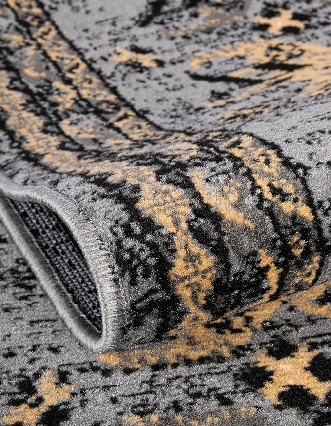 Unique Loom Taftan Collection Border Geometric Tribal Inspired Design Area Rug (8' 0 x 10' 0 Rectangular, Gray/ Black)