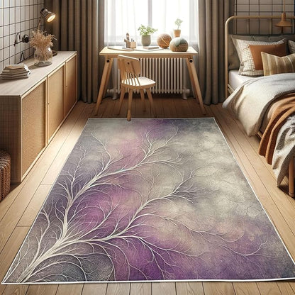 Ambesonne Branches Decorative Rug, Modern Abstract Concept Dreamy Clouds Back Leafless Tree Silhouette, Quality Carpet for Bedroom Dorm and Living Room, 5' 1" X 7' 5", Pale Purple Grey Mauve