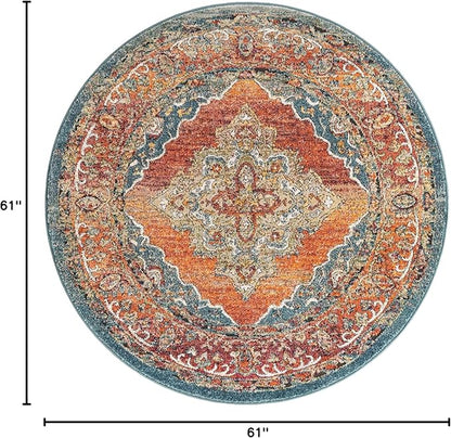 Unique Loom Isabella Collection Area Rug - Rossellini (5' 1" Round, Rust Red/ Beige)