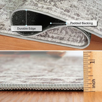 ReaLife Rugs Machine Washable Area Rug - Living Room Bedroom Bathroom Kitchen Entryway Office - Padded Low Pile Stain Resistant Premium - Boho Farmhouse Vintage - Lyle - Beige Ivory 7'6" x 9'6"
