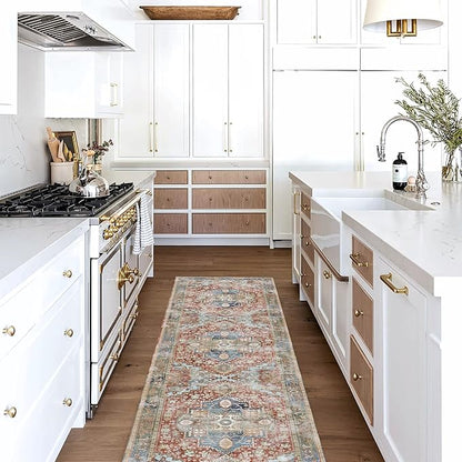 Washable Area Rug. Modern Farmhouse. Vintage. Turkish. Bohemian. Distressed. Oriental. Traditional. Rugs for Living Room. Dining. Bedroom. Office. Entryway. Foyer. (858RM, 2'5 x 9'8)