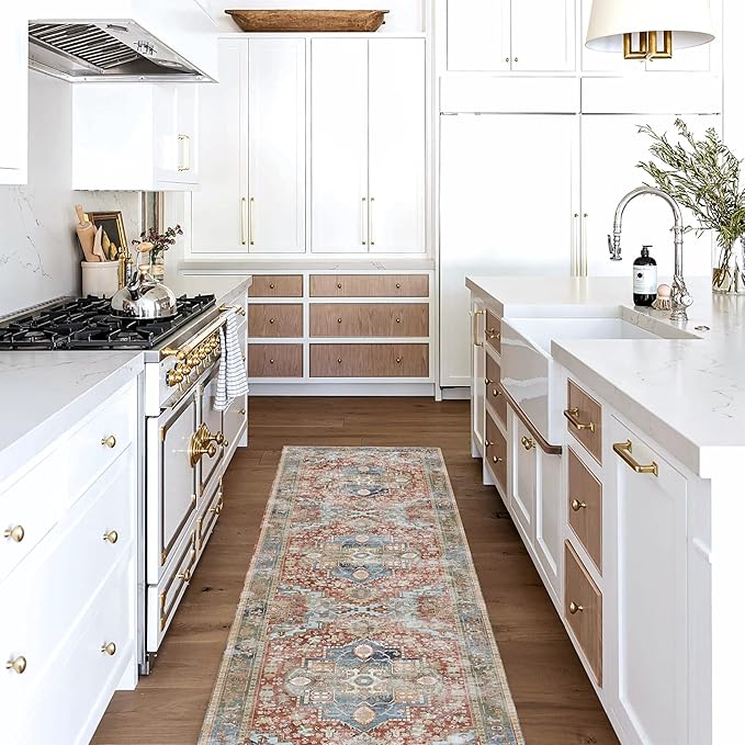 Washable Area Rug. Modern Farmhouse. Vintage. Turkish. Bohemian. Distressed. Oriental. Traditional. Rugs for Living Room. Dining. Bedroom. Office. Entryway. Foyer. (858RM, 2'5" x 6'5")