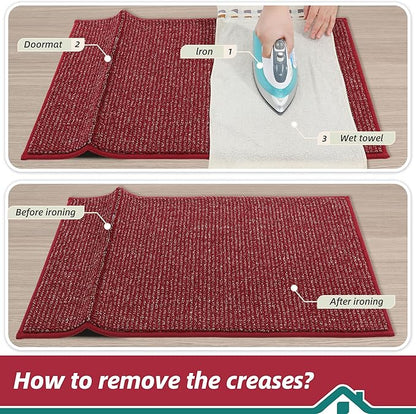 BEQHAUSE Dirt Trapper Door Mat 24" x 60", Non-Slip Washable Doormats Entrance Mat, Dirt Resistant and Absorbent Welcome Mat, Low Profile Floor Mats for Front Back Door and Entryway, Red