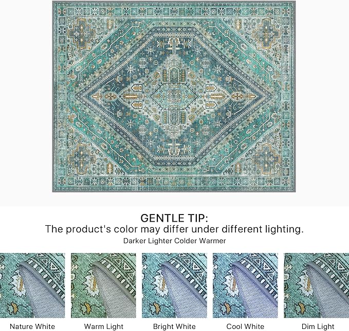 Bavni Kitchen Rug 2x7 Runner Rugs for Hallways Entryway, Washable Vintage Print Carpet, Ultra-Thin Chenille Low Pile Lightweight Rug with Non Slip Backing, Blue/Green