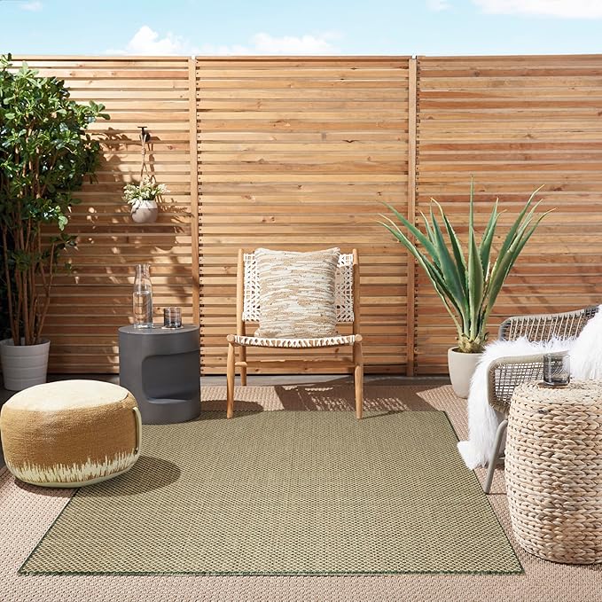 Nourison Home Courtyard Green 6' x 9' Area Rug - Easy Clean, Non Shedding, Bed Room, Living Room, Dining Room, Kitchen (6' x 9')