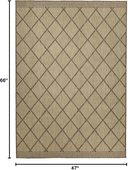 FH Home Flat Woven Outdoor Rug - Waterproof, Easy to Clean, Stain Resistant - Premium Polypropylene Yarn - Moroccan Geo Lattice - Patio,Deck,Porch,Balcony,Laundry - Tunis - Sand - 3ft 11 in x 5ft 6in