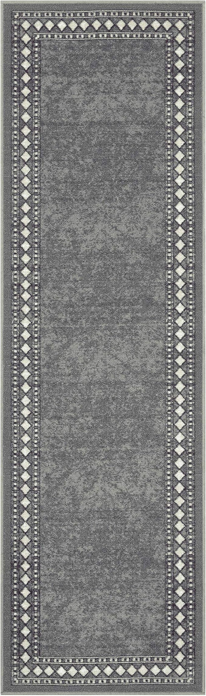 Antep Rugs Alfombras Modern Bordered 2x7 Non-Skid (Non-Slip) Low Profile Pile Rubber Backing Indoor Area Runner Rugs (Gray, 2' x 7')