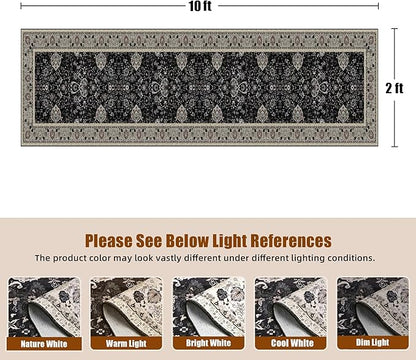 Vintage 2x10 Runner Rugs for Hallway Non-Slip Hallway Runner Rug with Rubber Backing Washable Rug Runner for Kitchen Bedroom Vintage Distressed Carpet(Blcak Navy Multi