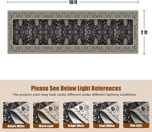 Vintage 2x10 Runner Rugs for Hallway Non-Slip Hallway Runner Rug with Rubber Backing Washable Rug Runner for Kitchen Bedroom Vintage Distressed Carpet(Blcak Navy Multi