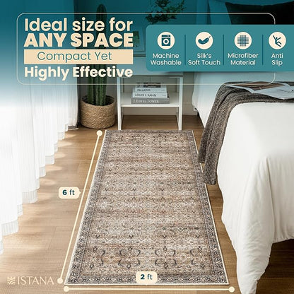 Istana Hallway Runner Rug 2.5x8 – Olive/Charcoal Entryway Rug -Silk's Soft Touch Runners for Hallways - Stylish Kitchen Runner Rug Non Slip