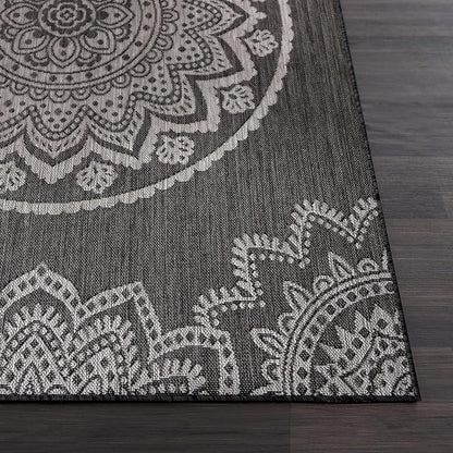 CAMILSON Outdoor Rug 5x7 Modern Area Rugs for Indoor and Outdoor Patios and Porches - Waterproof Washable Non-Shedding Easy-to-Clean Outside Carpet (5 x 7, Medallion - Dark Grey/Light Grey)