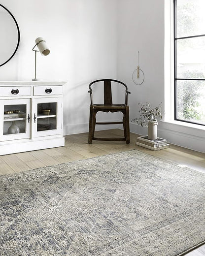 Loloi Teagan Collection TEA-04 Sky/Natural 5'-3" x 7'-6" Area Rug, Large, Soft Neutral Rug, High-Traffic for Living Room, Bedroom, Home Office, Dining Area