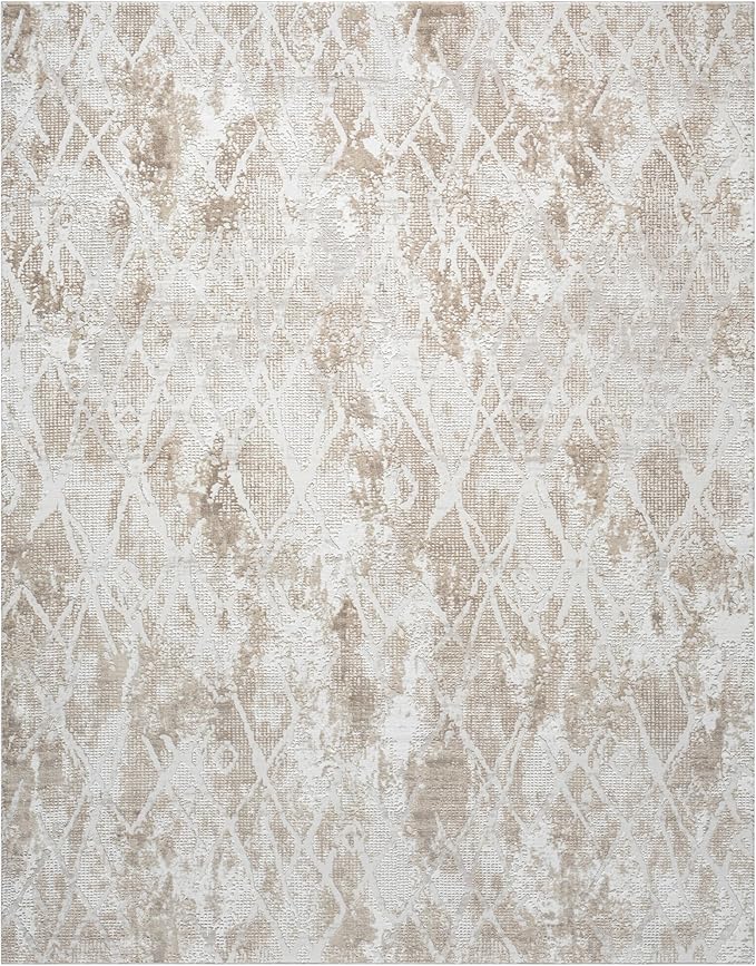 Adel Modern Area Rug for Living Room, 8x10 Rustic Distressed Abstract Large Beige Neutral Rug, Medium Pile Stain Resistant Carpet for Bedroom, Dining Room or Kitchen (8' x 10', Beige)