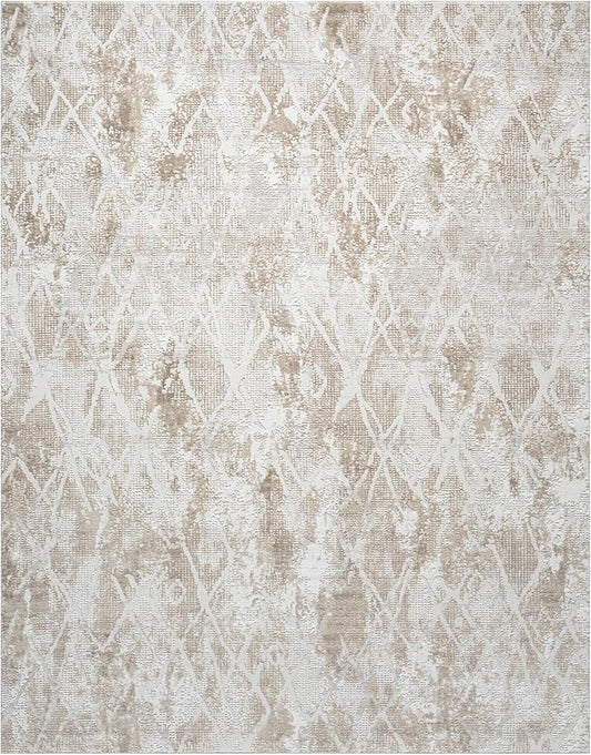Adel Modern Area Rug for Living Room, 8x10 Rustic Distressed Abstract Large Beige Neutral Rug, Medium Pile Stain Resistant Carpet for Bedroom, Dining Room or Kitchen (8' x 10', Beige)