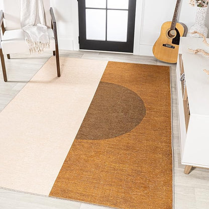 JONATHAN Y Machine Washable Indoor Area Rug 3X5 Brown/Cream/Terracotta, Demie Minimalist Graphic Circle for Living Room, Bedroom, Kitchen, Office, Easy-Cleaning, Pet-Friendly, Non-Shedding WSH114A-3
