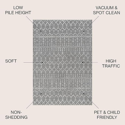 JONATHAN Y Boho Vintage Diamond Gray/Ivory Square Area Rug 7X7 ft, Moroccan Hype for Living Room, Bedroom, Kitchen, Office, Easy-Cleaning, High Traffic, Pet-Friendly, Non-Shedding (MOH101C-7SQ)