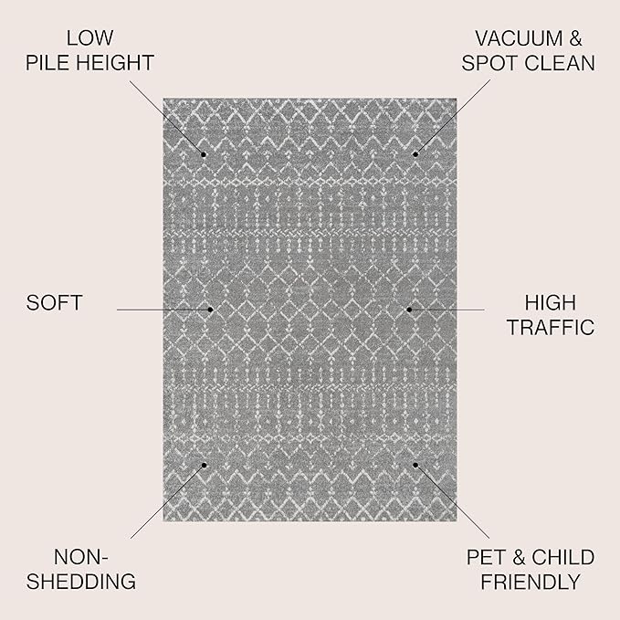 JONATHAN Y Boho Vintage Diamond Gray/Ivory Square Area Rug 6X6 ft, Moroccan Hype for Living Room, Bedroom, Kitchen, Office, Easy-Cleaning, High Traffic, Pet-Friendly, Non-Shedding (MOH101C-6SQ)