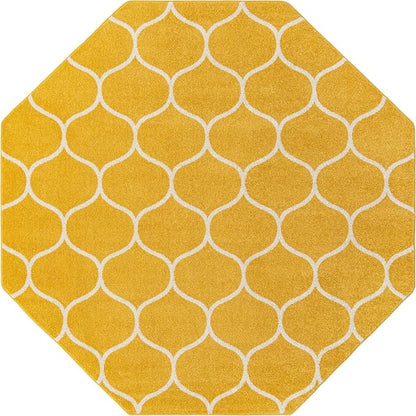 Rugs.com Lattice Frieze Collection Rug – 7' 10 Octagon Yellow Medium Rug Perfect for Living Rooms, Kitchens, Entryways