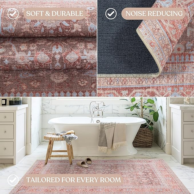 Fame Living Washable Area Rug. Modern Farmhouse. Vintage. Turkish. Bohemian. Distressed. Oriental. Traditional. Rugs for Living Room. Dining. Bedroom. Office. Entryway. Foyer. (860TT, 7'5" x 9'8")