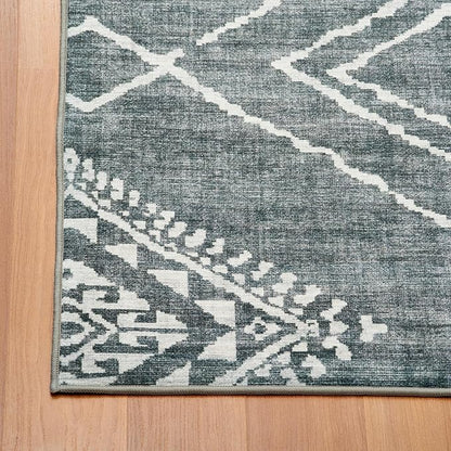 ReaLife Rugs Machine Washable Area Rug - Living Room Bedroom Bathroom Kitchen Entryway Office - Padded Low Pile Stain Resistant Premium - Moroccan Diamond Tribal - Jax - Gray 7'6" x 9'6"