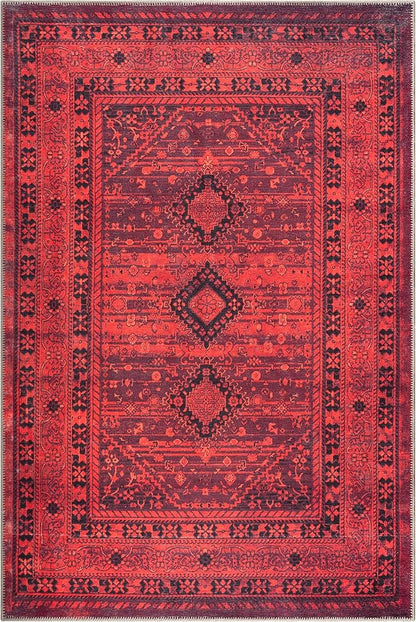 Bloom Rugs Washable Non-Slip 3' x 5' Rug - Red Traditional Bordered Area Rug for Living Room, Bedroom, Dining Room, and Kitchen - Exact Size: 3' x 5'