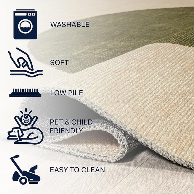 JONATHAN Y Machine Washable Cream/Green Indoor Area Rug 4X6 ft, Cirkel Minimalist Geometric Dot for Living Room, Bedroom, Kitchen, Office, Easy-Cleaning, Pet-Friendly, Non-Shedding WSH113C-4