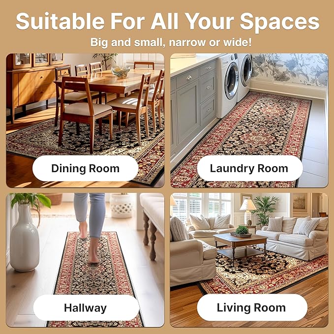Well Woven Barclay Collection Medallion Kashan Black 5 ft Round Rug - for Living Room, Bedroom, and Dining Room