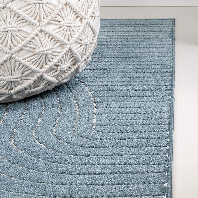JONATHAN Y Hallie High-Low Curve Dark Blue/Cream 4x6 Indoor/Outdoor Area Rug, Minimalist Geometric, Pet Friendly, for Patio, Backyard, Living Room, Bedroom, Office, Hose-Washable (SCN100C-4)