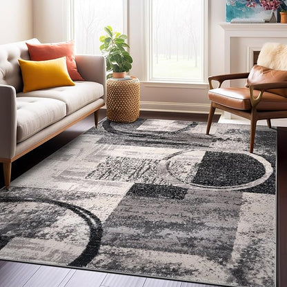 Rugshop Contemporary Circle Design Area Rug, Fade-Resistant Carpet for Bedroom, Dining Room, or Home Office, Cream, 6'6" x 9'