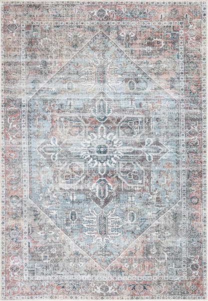 Bloom Rugs Washable Non-Slip 9' x 12' Rug - Light Pink/Light Blue Traditional Medallion Area Rug for Living Room, Bedroom, Dining Room, and Kitchen - Exact Size: 9' x 12'