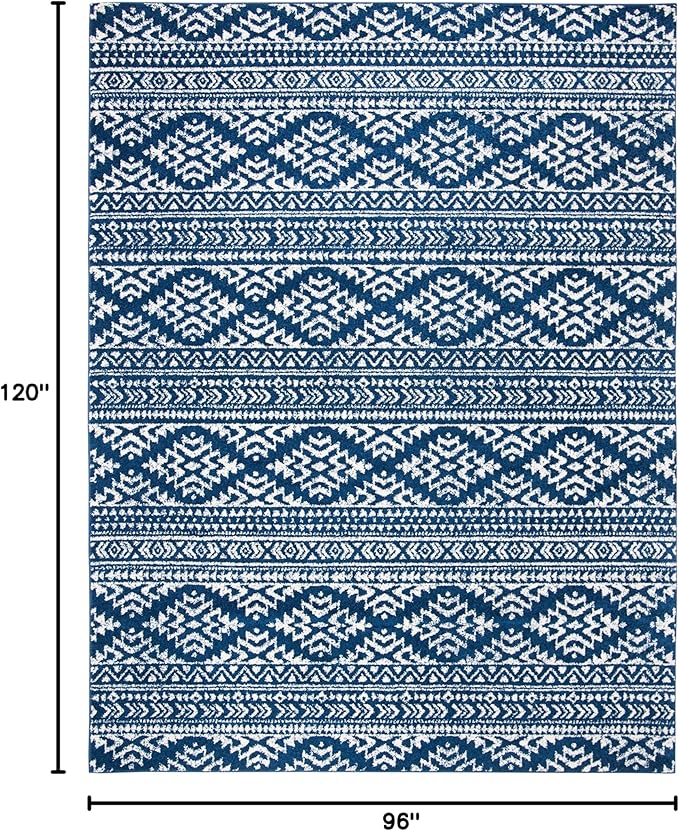 SAFAVIEH Area Rug 8x10 - Tulum Collection - Large - Navy & Ivory, Moroccan Boho Tribal Design, Non-Shedding & Easy to Clean, Ideal for Living Room, Bedroom, Dining Space (TUL272N)