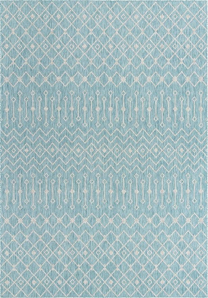 Unique Loom Outdoor Trellis Collection Area Rug - Tribal Trellis (10' x 14' 1" Rectangle, Aqua/ Ivory)