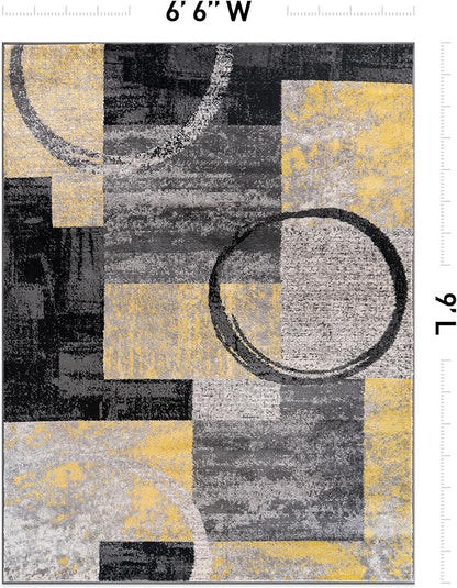 Rugshop Contemporary Circle Design Area Rug, Fade-Resistant Carpet for Bedroom, Dining Room, or Home Office, Yellow, 6'6" x 9'