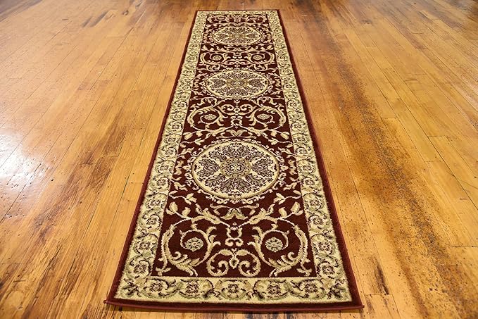 Unique Loom Versailles Collection Traditional Classic Medallion Floral Motif Area Rug (2' 7 x 10' 0 Runner, Burgundy/ Ivory)