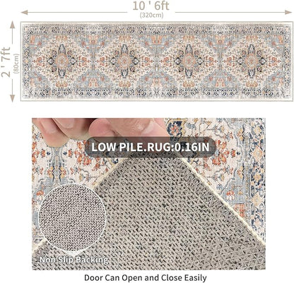 Enkor Runner Rug for Hallway, 2.6x10.5 Washable Soft Non Slip Floor Rug for Kitchen, Modern Mat for Living Room Bedroom Entryway Orange & Black
