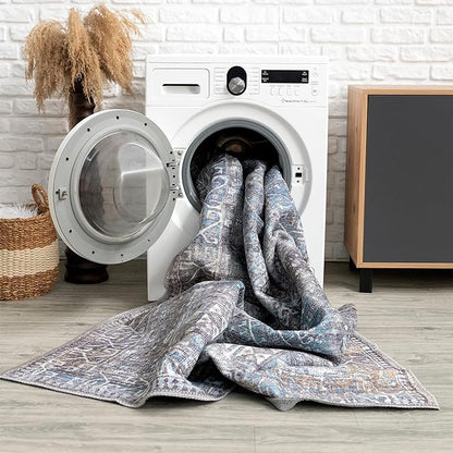 Bloom Rugs Washable 5' x 7' Rug - Slate Gray/Blue Traditional Area Rug for Living Room, Bedroom, Dining Room, and Kitchen - Exact Size: 5' x 7'