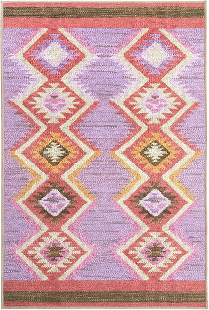 Dash & Albert Rhapsody Spice Machine Washable Rug, 2 X 3 Feet, Red/Purple Graphic Pattern - Premium Luxury Hotel Quality Soft Breathable Hypoallergenic Machine Washable Easy Care All Season