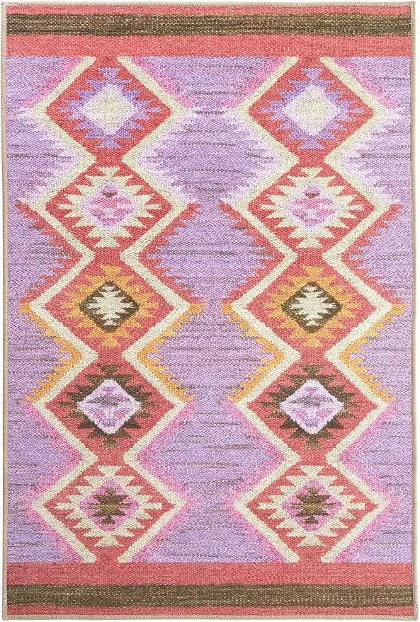 Dash & Albert Rhapsody Spice Machine Washable Rug, 6 X 9 Feet, Red/Purple Graphic Pattern - Premium Luxury Hotel Quality Soft Breathable Hypoallergenic Machine Washable Easy Care All Season