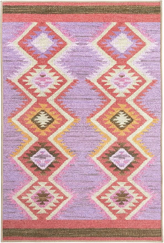 Dash & Albert Rhapsody Spice Machine Washable Rug, 6 X 9 Feet, Red/Purple Graphic Pattern - Premium Luxury Hotel Quality Soft Breathable Hypoallergenic Machine Washable Easy Care All Season