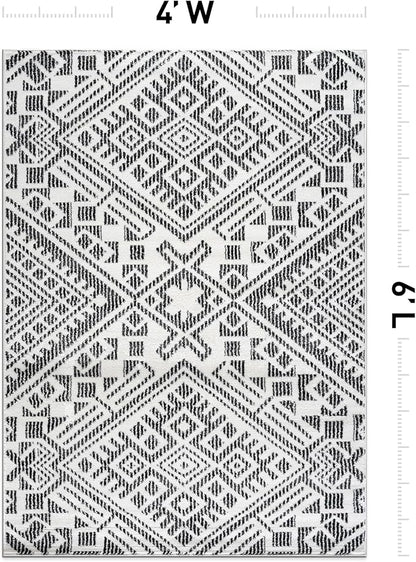 Rugshop Boho Cream Tribal Area Rug 4x6 Modern Indoor Carpet for Living Room, Bedroom, or Entryway – Non-Shedding, Low Pile Geometric Design 4' x 6'