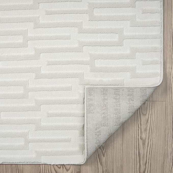 Abani Cream Area Rug for Living Room, Bedroom -Geometric Pattern - 4 x 6 -Durable & Easy to Clean