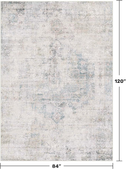 Light Blue Area Rugs for Living Room - 7x10 Washable Modern Abstract Rug for Bedroom, Dining Room Under Table, Home Office, Soft Washable & Stain Resistance (Dusty Blue)