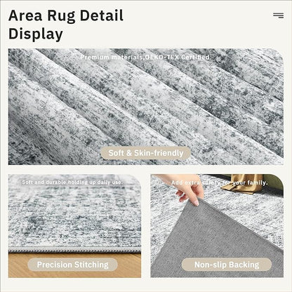 6x9 Area Rug for Living Room Washable 6x9 Gray Rug Non-Slip Modern Rugs for Bedroom Dinning Room Ultra-Thin Indoor Grey Rug