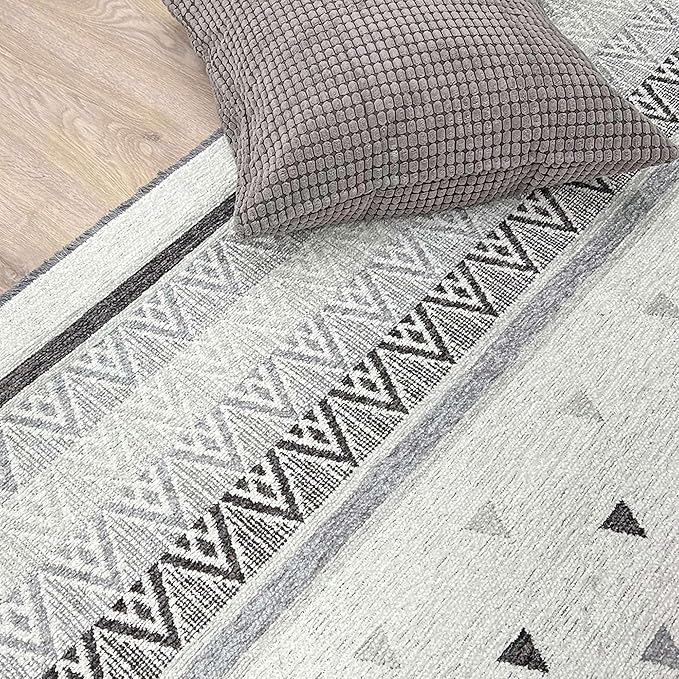 Alfa Rich 7x10 Gray Off White Washable Area Rugs for Living Room Bedroom Kitchen Dining Cotton Rug