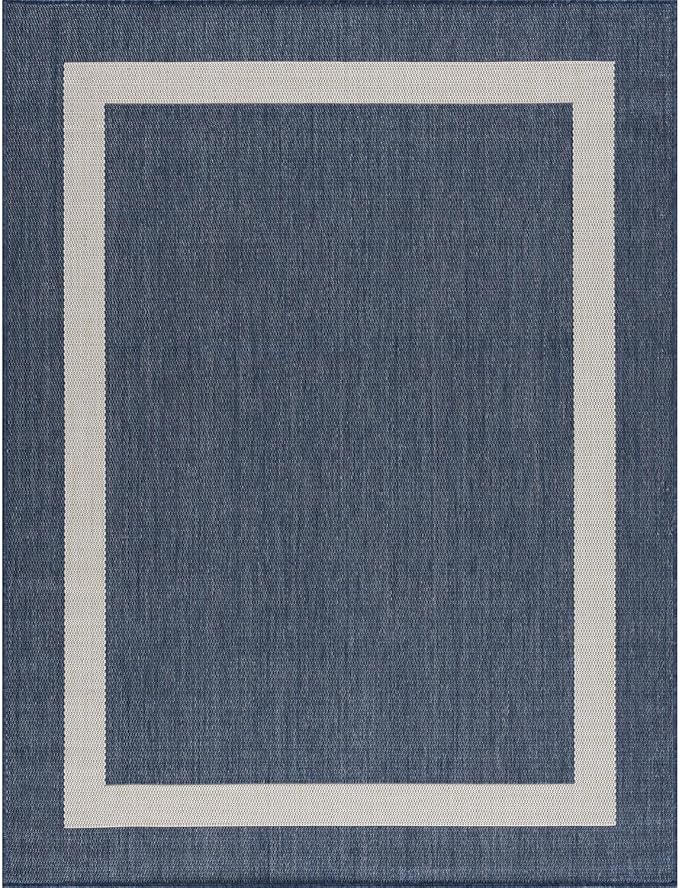 CAMILSON Outdoor Rug 6x9, Modern Outside Rugs for Patios Porches Waterproof Durable Washable Non-Shedding, Easy-to-Clean Indoor Outdoor Area Carpet (6 x 9, Bordered - Blue/White)