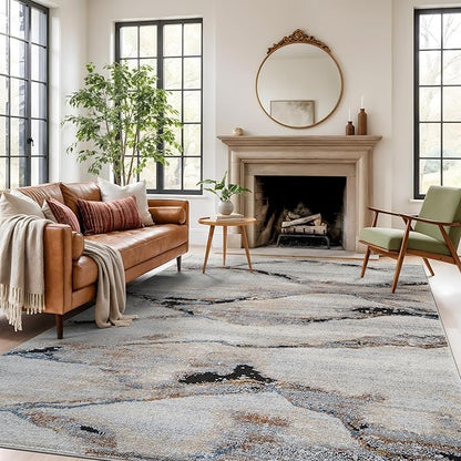 Rugshop Contemporary Gray Striated Area Rug Durable, Kid & Pet Friendly 6' 6" x 9' Great for Layering in Living Areas, Offices, or Under Dining Sets