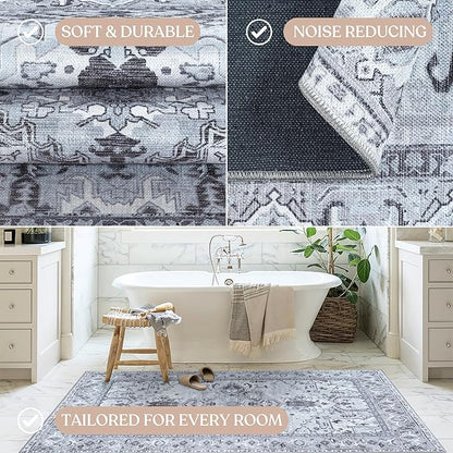 Washable Area Rug. Modern Farmhouse. Vintage. Turkish. Bohemian. Distressed. Oriental. Traditional. Rugs for Living Room. Dining. Bedroom. Office. Entryway. Foyer. (861GG, 2'5" x 6'5")