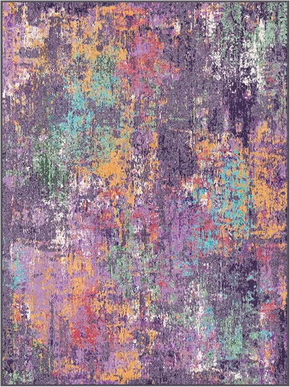 Washable Area Rugs 5'x7' Non-Slip Modern Abstract Soft for Living Room Entryway Bedroom Nursery, Print Pattern, Purple Orange Blue Green Rust Red Colorful