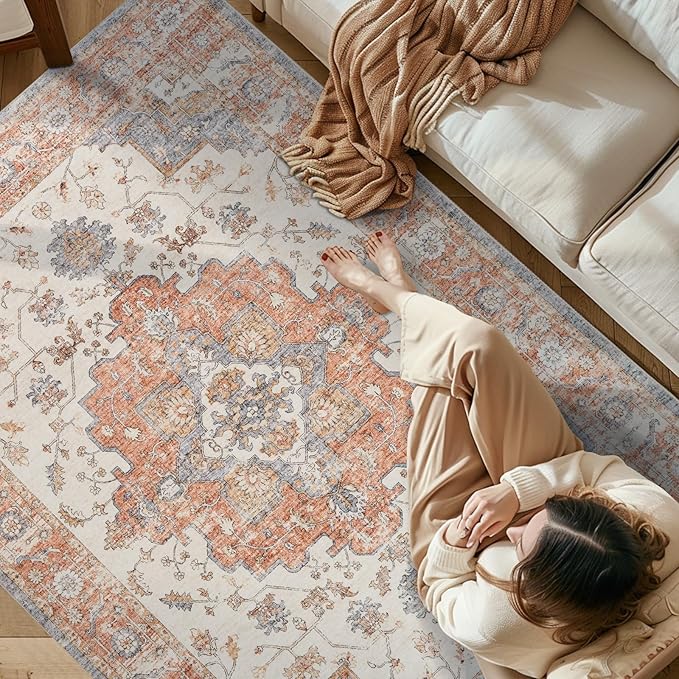 jinchan Runner Rug 3x10 Vintage Hallway Runner Boho Washable Rug Floral Medallion Retro Non Slip Classic Thin Soft Carpet for Kitchen Bedroom Bathroom Laundry Room Doorway Brick Red